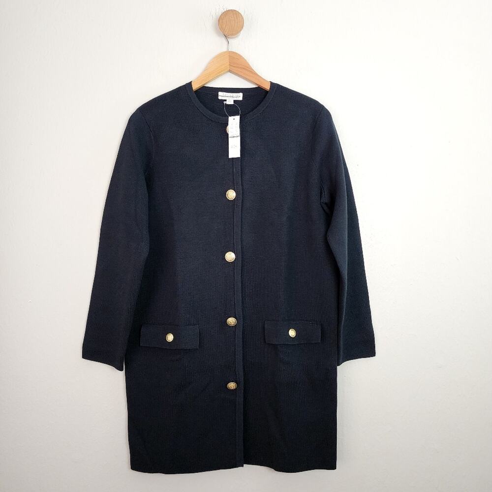 J. Crew NWT Giselle Gold Crest Button Black Longline Sweater Blazer XS